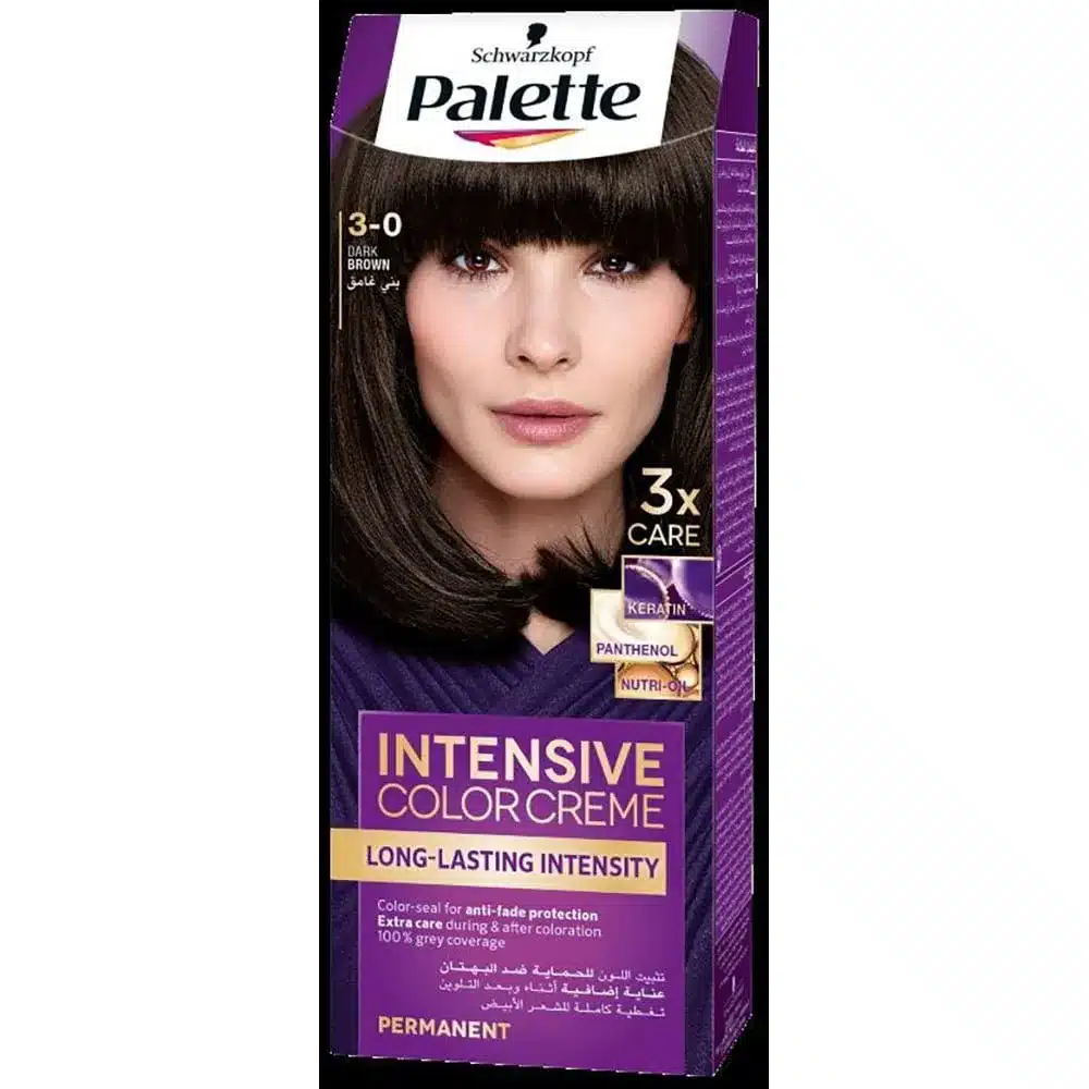 PALETTE-HAIR-DYE-WITH-KERATIN-ICC-3-0-ARAB.webp صبغة شعر باليت كريم مكثف بني غامق 0-3 110 مل - الصورة 1